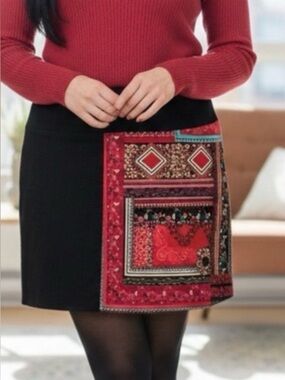 COLINE Women’s COLORFUL COTTON BLEND STRETCH PATCHWORK SKIRT XXL